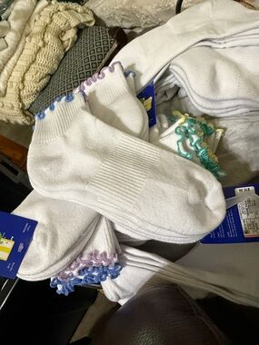 JoyLab White Ankle Socks with Blue and Purple Ruffled Trim - 2 Pack